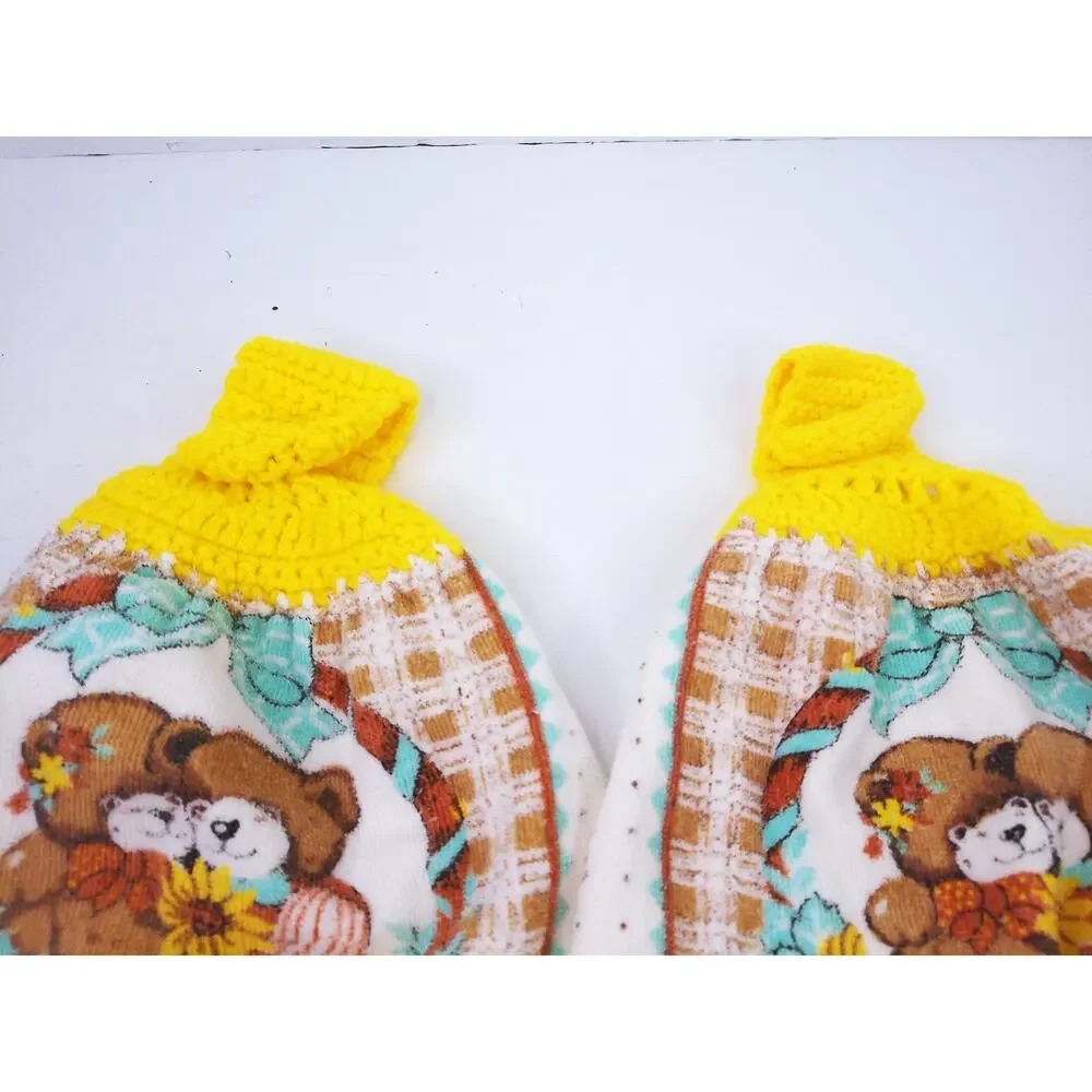 Vintage Jay Franco Crochet Top Kitchen Hand Towels Teddy Bear Set Of 2